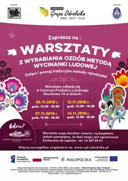 Zapraszamy na WARSZTATY Z WYRABIANIA OZDÓB TECHNIKĄ WYCINANKI LUDOWEJ - listopad 2018
